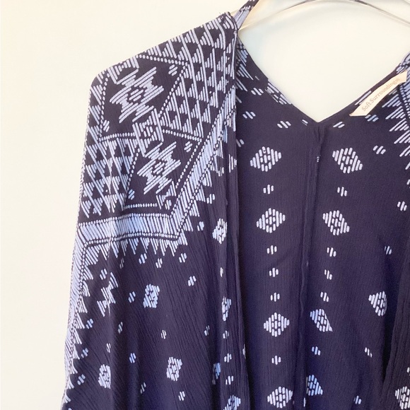 Soft Surroundings Geometric Aztec Print Crinkle Gauze Kimono - Blue - L - Picture 2 of 7